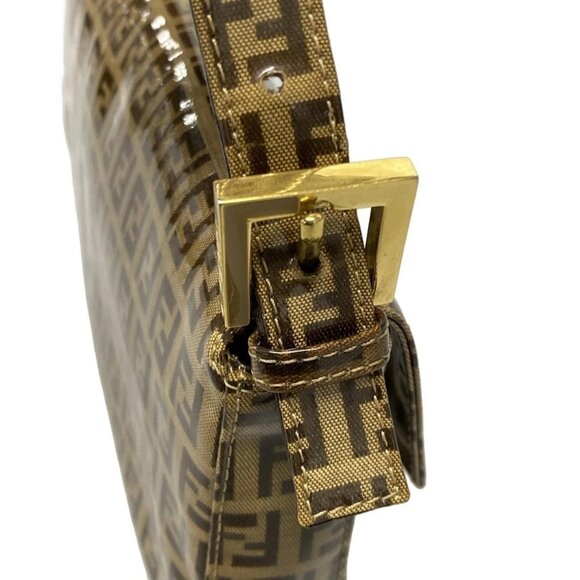 Auth FENDI Mamma bucket / Zucchino pattern Dark Brown Beige PVC Leather - Picture 6 of 15